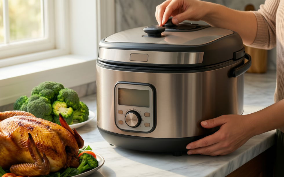 low sugar rice cooker uk — lifestyle photo showing 3L Rice Cooker, Low in use