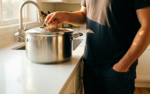 bezia 12 quart nonstick stock pot — lifestyle photo showing BEZIA 12 Quart Nonstick in use