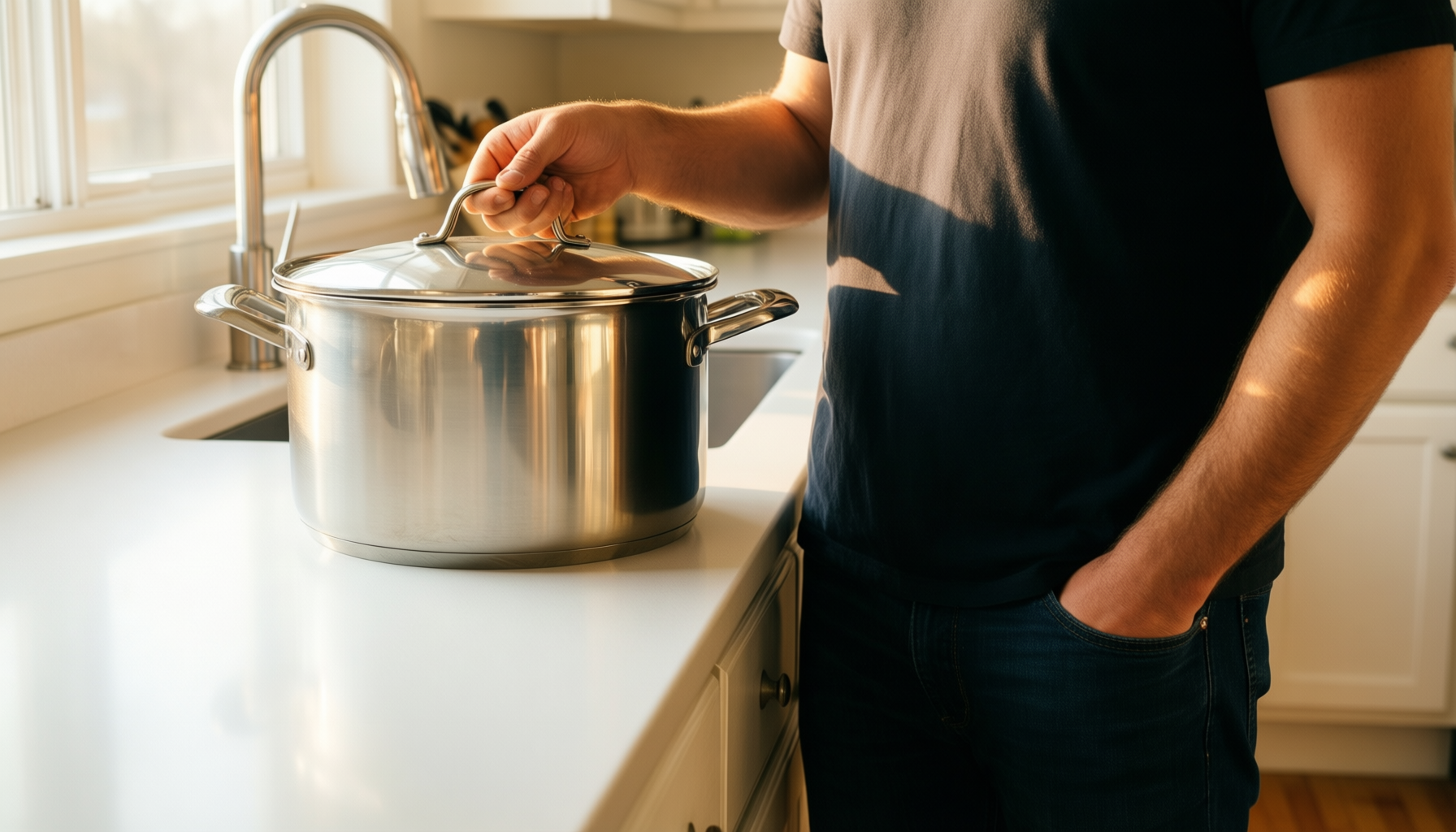 bezia 12 quart nonstick stock pot — lifestyle photo showing BEZIA 12 Quart Nonstick in use