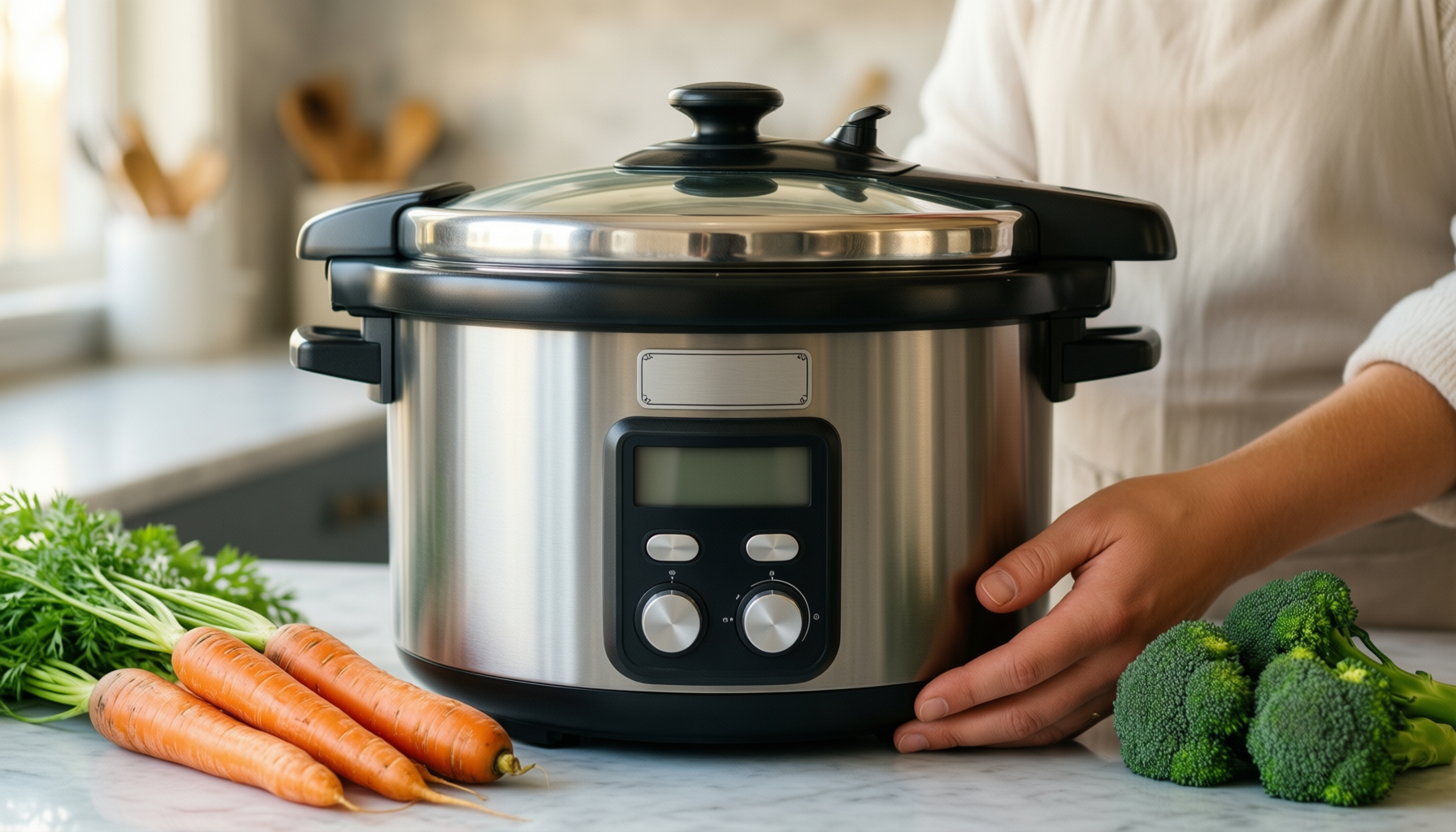 tower t920003 one-touch ultima pressure cooker — lifestyle photo showing Tower T920003 One-Touch Ultima in use
