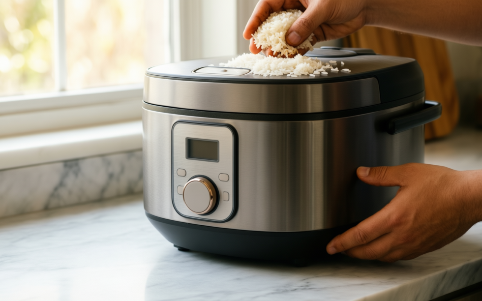 status santa clara rice cooker — lifestyle photo showing STATUS Santa Clara Rice in use