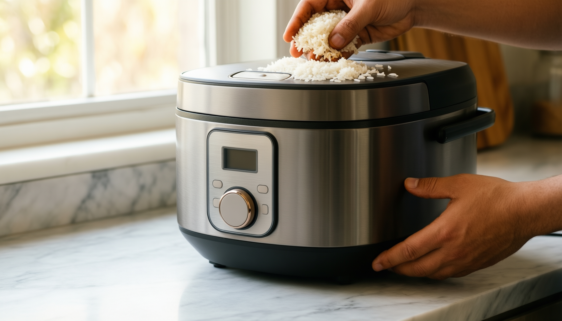 status santa clara rice cooker — lifestyle photo showing STATUS Santa Clara Rice in use