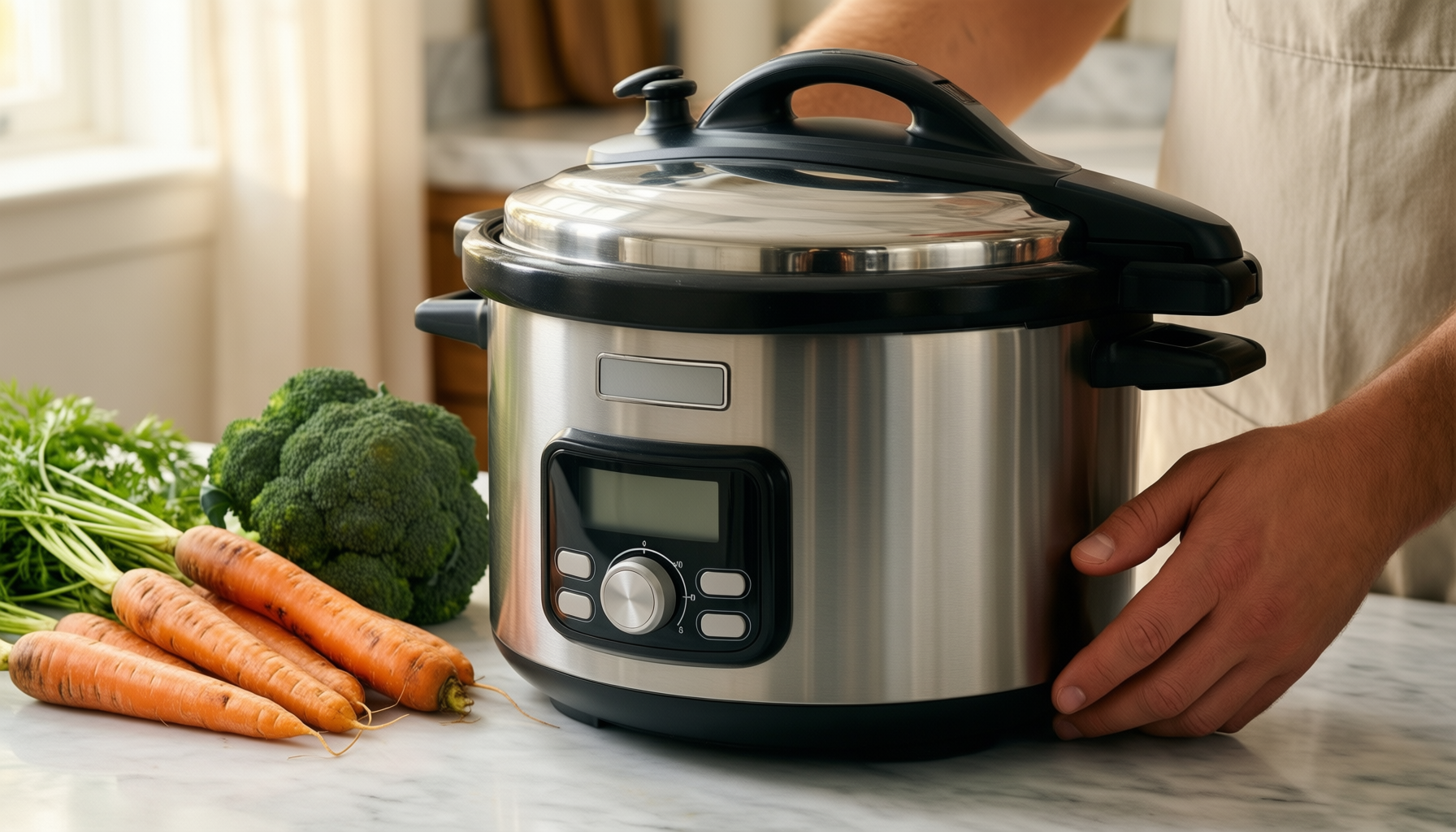 kuhn rikon pressure cooker 8l — lifestyle photo showing Kuhn Rikon Pressure Cooker in use