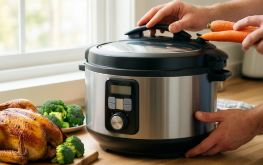 kuhn rikon pressure cooker 6l — lifestyle photo showing Kuhn Rikon Pressure Cooker in use