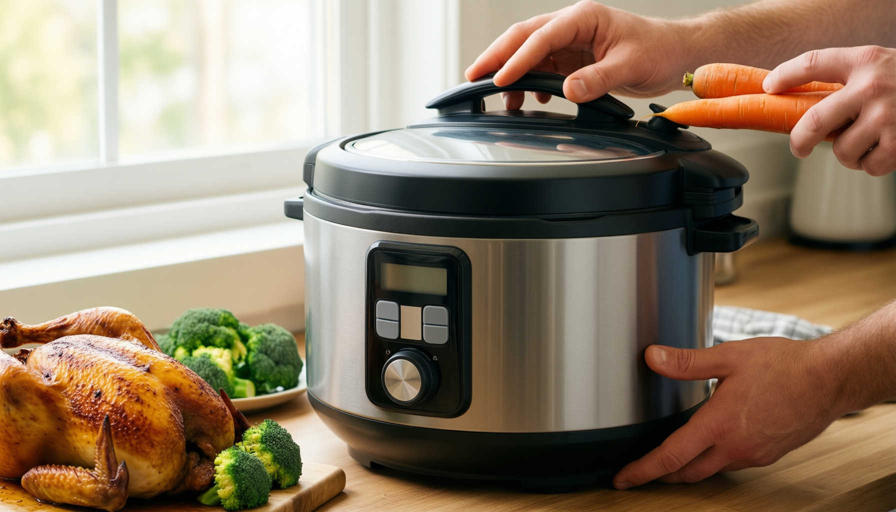 kuhn rikon pressure cooker 6l — lifestyle photo showing Kuhn Rikon Pressure Cooker in use
