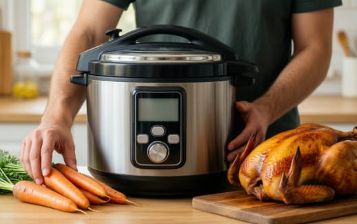 kuhn rikon pressure cooker 12l — lifestyle photo showing Kuhn Rikon Pressure Cooker in use