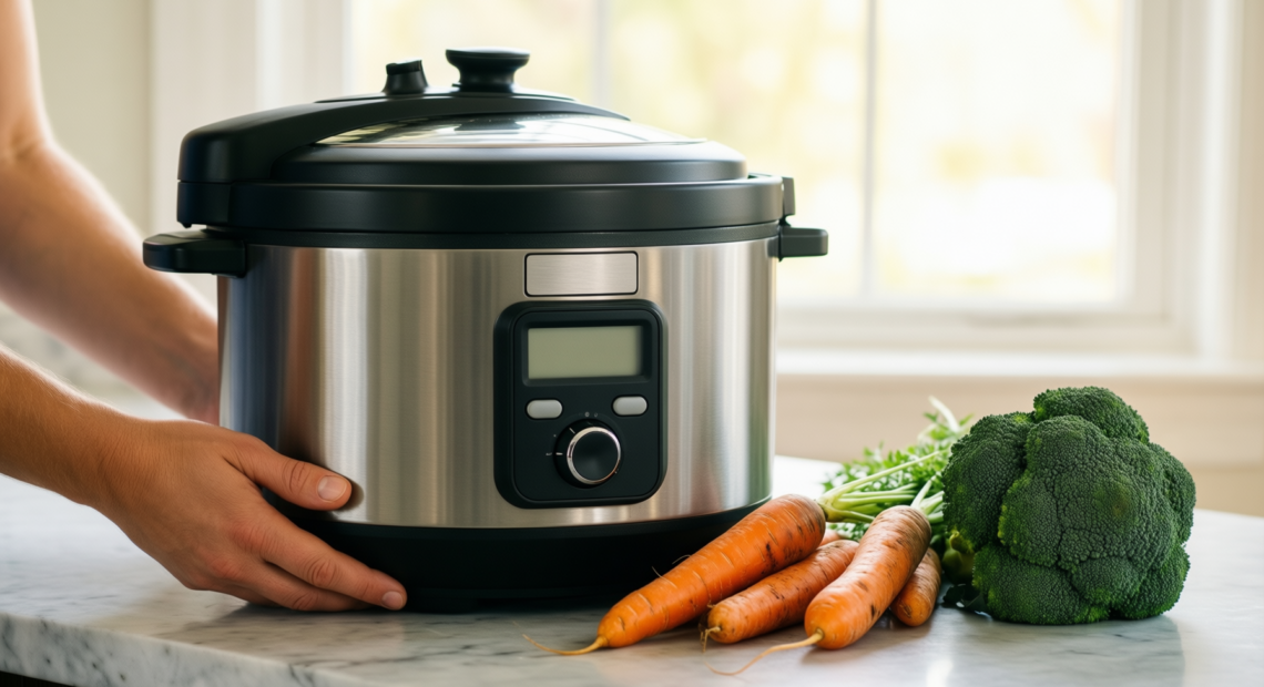 hawkings bigboy pressure cooker — lifestyle photo showing Hawkings Bigboy Aluminium Pressure in use