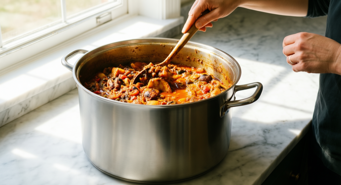 vinod bremen stainless steel stockpot set — lifestyle photo showing Vinod Bremen Stainless Steel in use