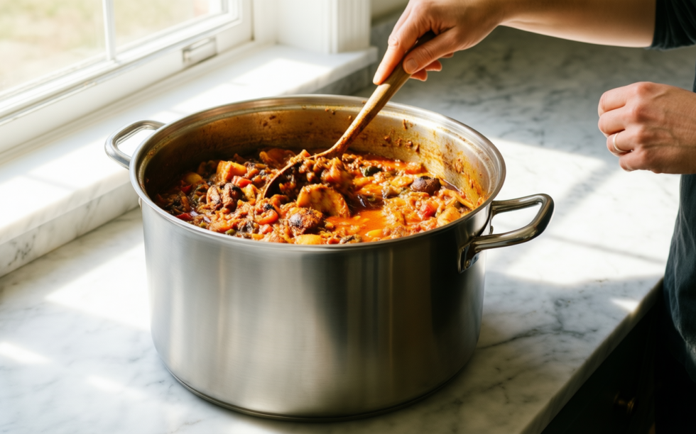 vinod bremen stainless steel stockpot set — lifestyle photo showing Vinod Bremen Stainless Steel in use
