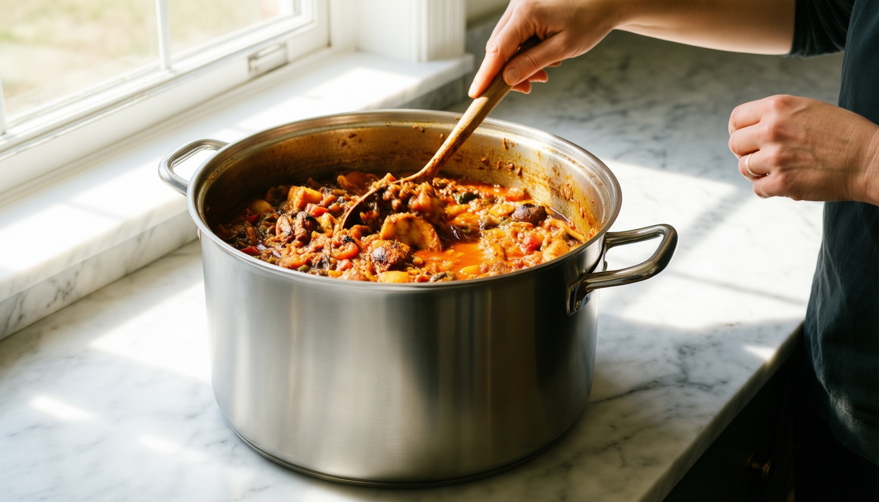 vinod bremen stainless steel stockpot set — lifestyle photo showing Vinod Bremen Stainless Steel in use