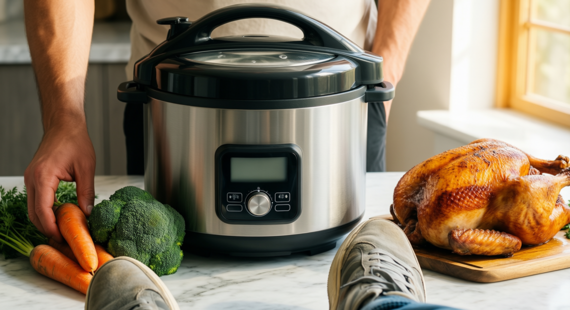 instant pot accessories uk — lifestyle photo showing Instant Pot 6 qt/8 in use