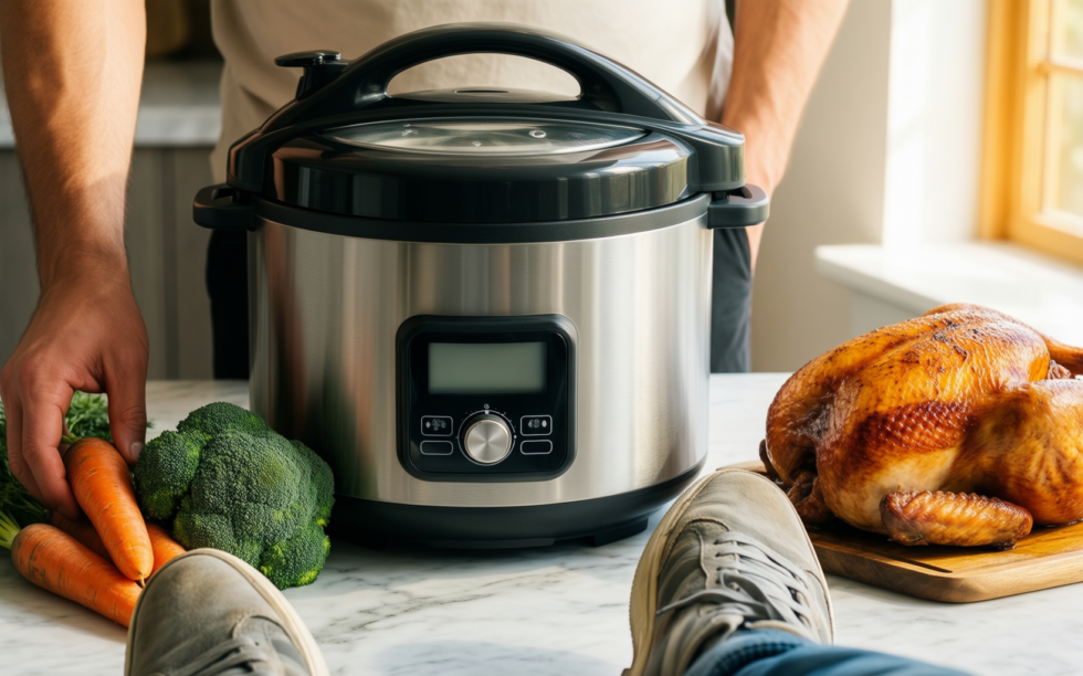 instant pot accessories uk — lifestyle photo showing Instant Pot 6 qt/8 in use