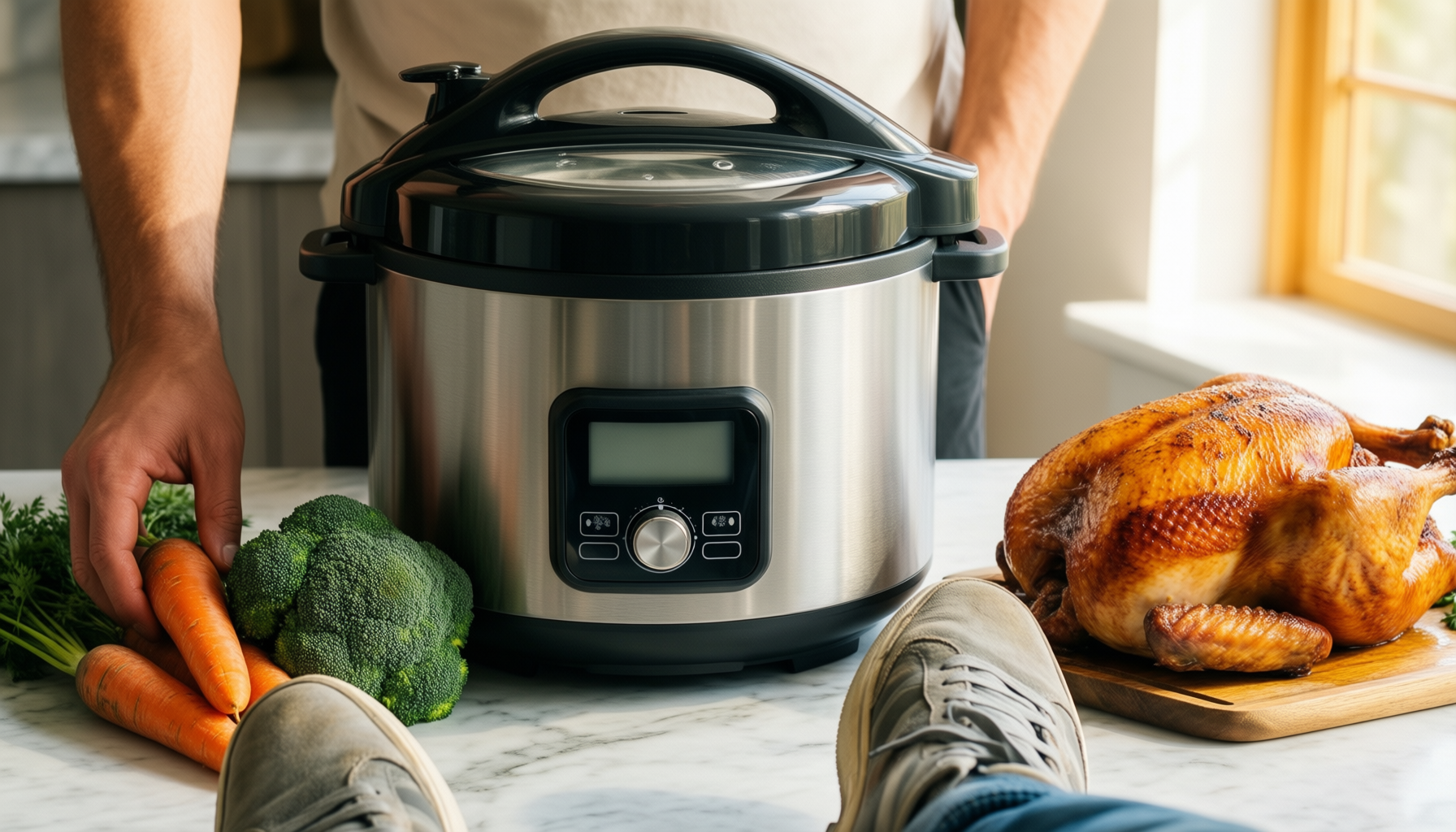 instant pot accessories uk — lifestyle photo showing Instant Pot 6 qt/8 in use