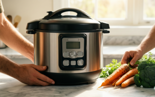 kuhn rikon pressure cooker 5l — lifestyle photo showing Kuhn Rikon Pressure Cooker in use
