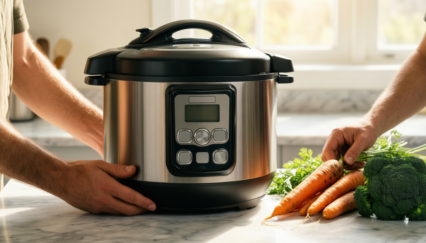 kuhn rikon pressure cooker 5l — lifestyle photo showing Kuhn Rikon Pressure Cooker in use