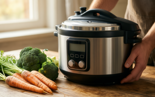 kuhn rikon pressure cooker 2.5l — lifestyle photo showing Kuhn Rikon Pressure Cooker in use