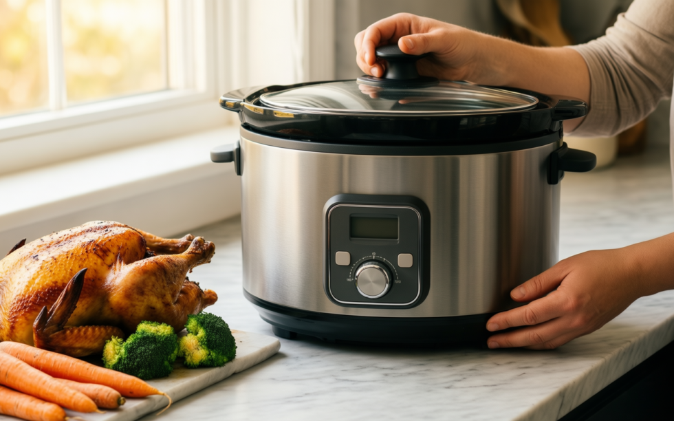 GreenLife Cook Duo 6 quart slow — lifestyle photo showing GreenLife Cook Duo 6 in use