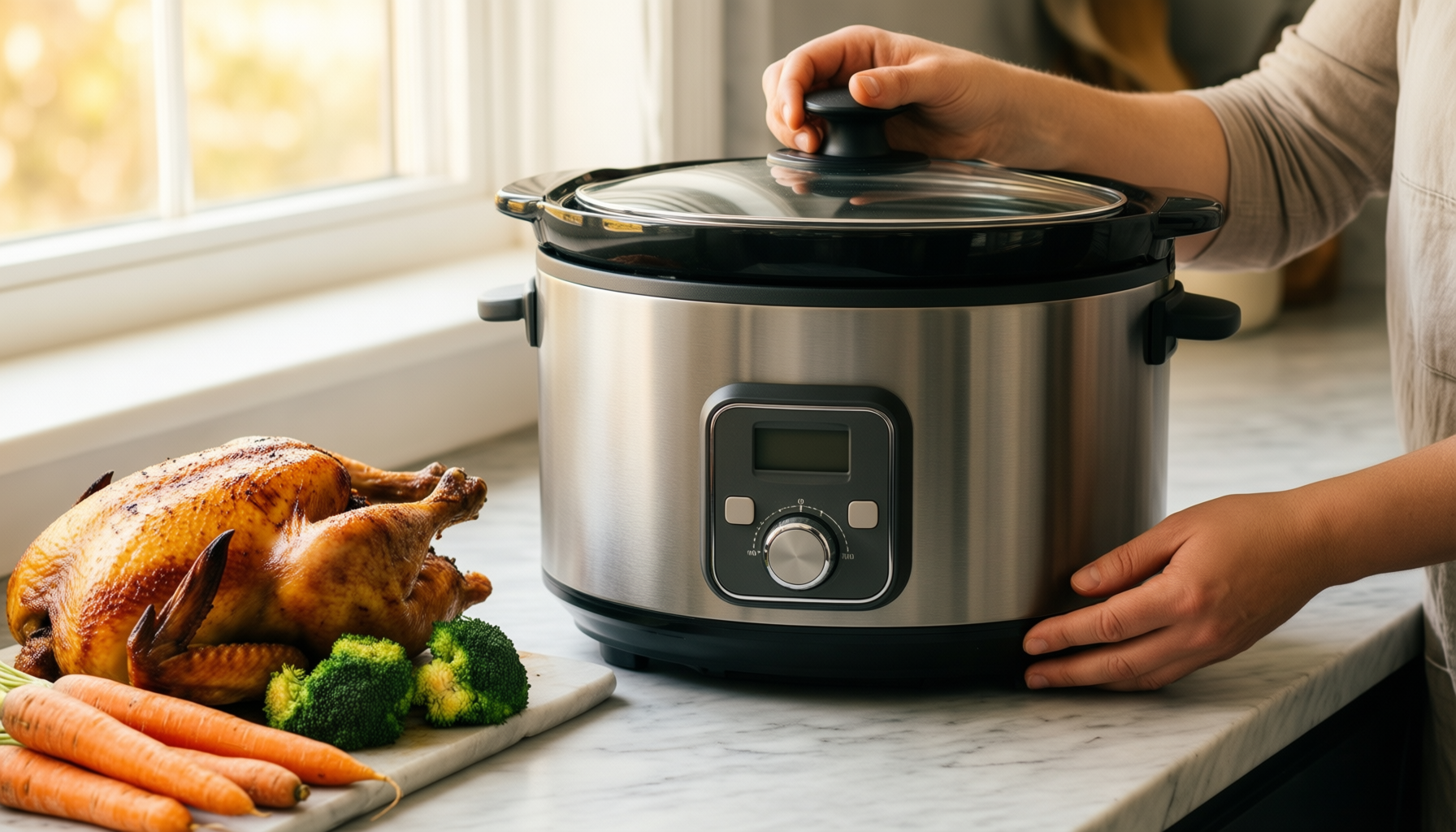 GreenLife Cook Duo 6 quart slow — lifestyle photo showing GreenLife Cook Duo 6 in use