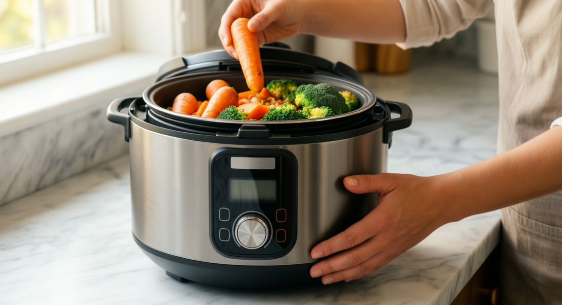 nutrichef rice cooker 1.5l — lifestyle photo showing NutriChef Rice Cooker 1.5L in use