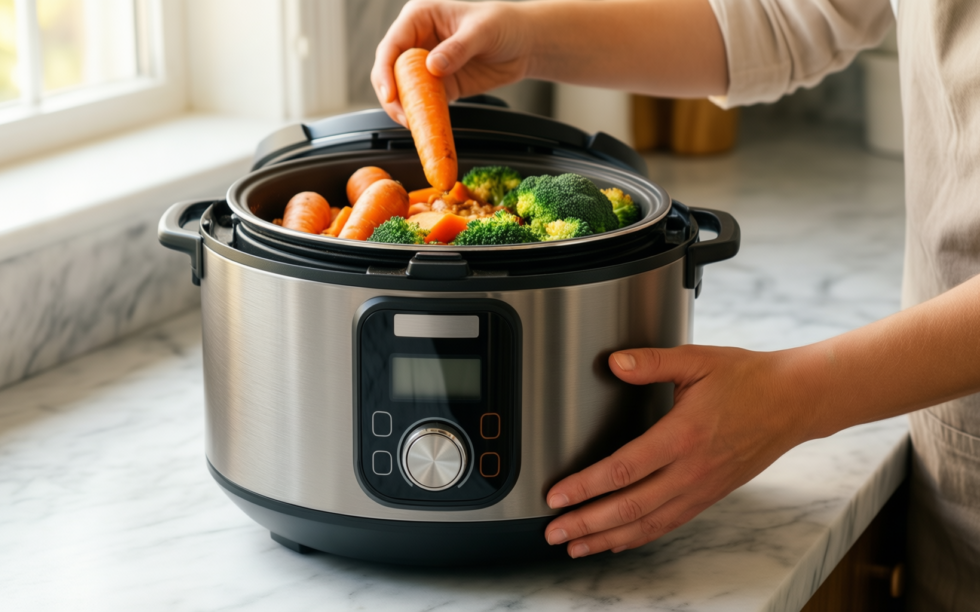 nutrichef rice cooker 1.5l — lifestyle photo showing NutriChef Rice Cooker 1.5L in use