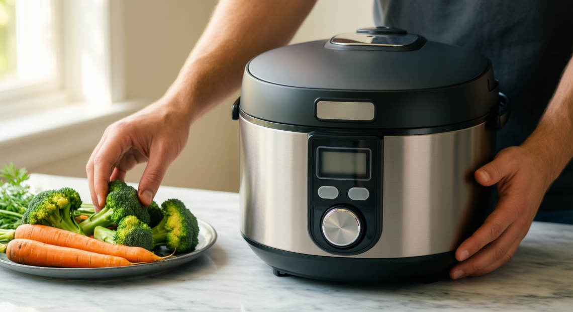 nutrichef portable rice cooker — lifestyle photo showing NutriChef Portable Electric Rice in use