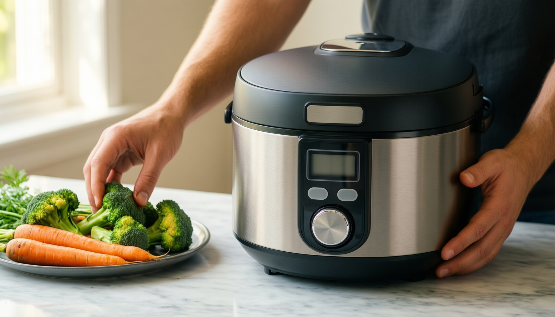nutrichef portable rice cooker — lifestyle photo showing NutriChef Portable Electric Rice in use