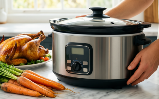 crockpockets 6 quart slow cooker dividers — lifestyle photo showing CROCKPOCKETS® 6-Quart Slow Cooker in use