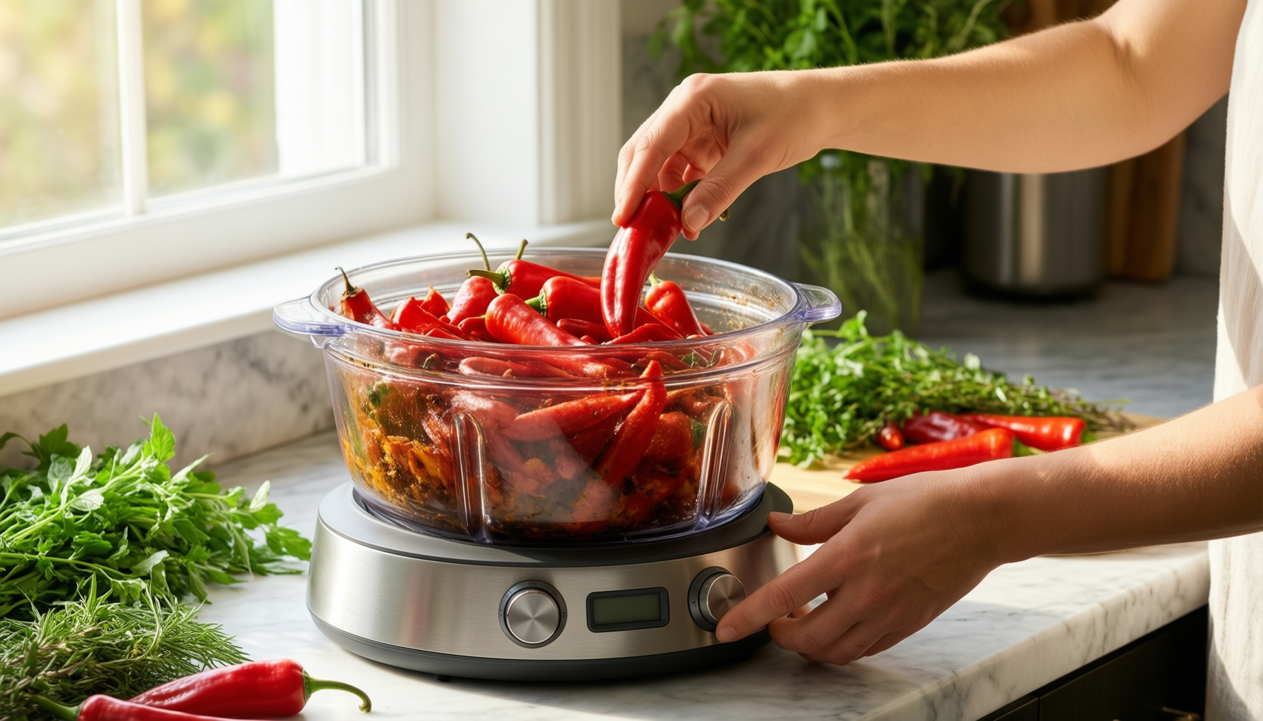 kenwood fdp65.180si food processor — lifestyle photo showing Kenwood FDP65.180SI 2 in in use