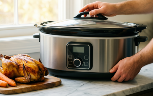 quest triple slow cooker — lifestyle photo showing Quest Triple Slow Cooker, in use