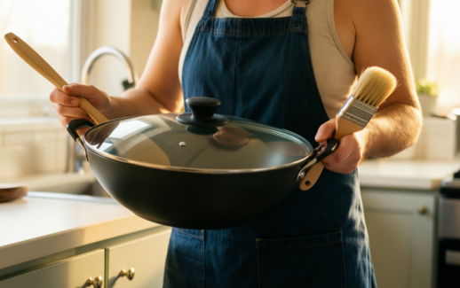 Joyce Chen 14 inch wok set — lifestyle photo showing Honey Can Do Joyce in use