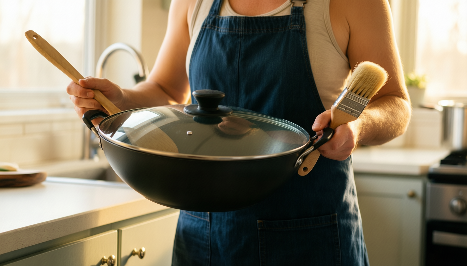 Joyce Chen 14 inch wok set — lifestyle photo showing Honey Can Do Joyce in use
