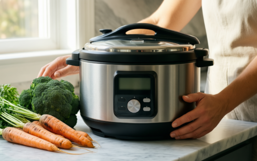 Hawkins Futura 4L pressure cooker — lifestyle photo showing Hawkins Futura Stainless Steel in use