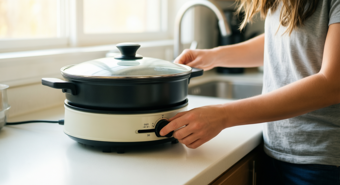 electric hot pot uk — lifestyle photo showing Vocha Electric Hot Pot, in use