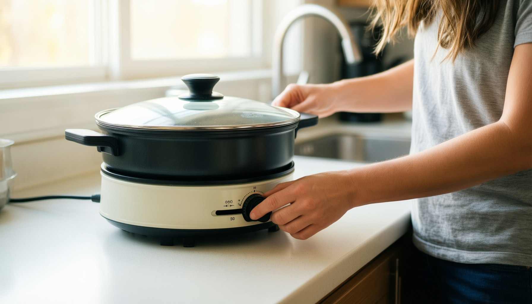 electric hot pot uk — lifestyle photo showing Vocha Electric Hot Pot, in use