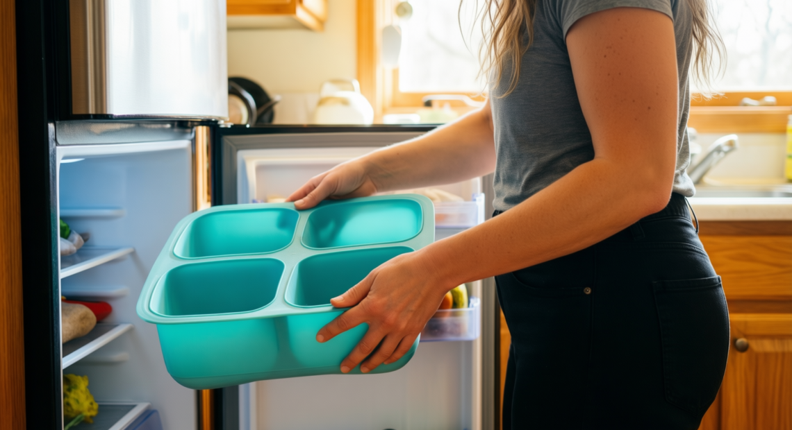 extra large silicone soup freezer tray — lifestyle photo showing Extra Large Silicone Soup in use
