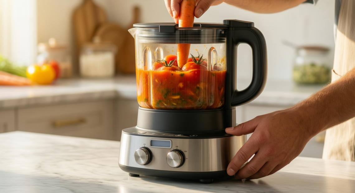tefal perfectmix cook soup maker — lifestyle photo showing Tefal PerfectMix Cook Soup in use