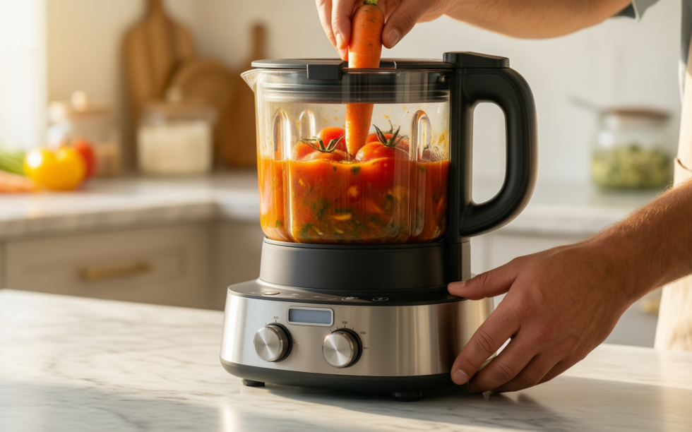 tefal perfectmix cook soup maker — lifestyle photo showing Tefal PerfectMix Cook Soup in use