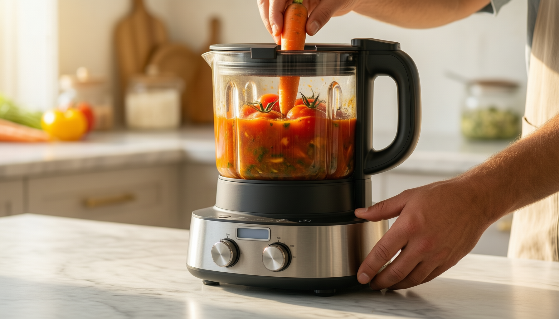 tefal perfectmix cook soup maker — lifestyle photo showing Tefal PerfectMix Cook Soup in use