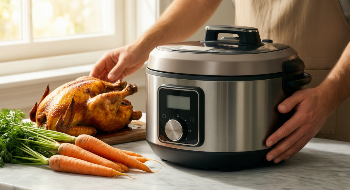 Ninja Combi 12-in-1 Multi-Cooker review — lifestyle photo showing Ninja Combi 12-in-1 Multi-Cooker, in use