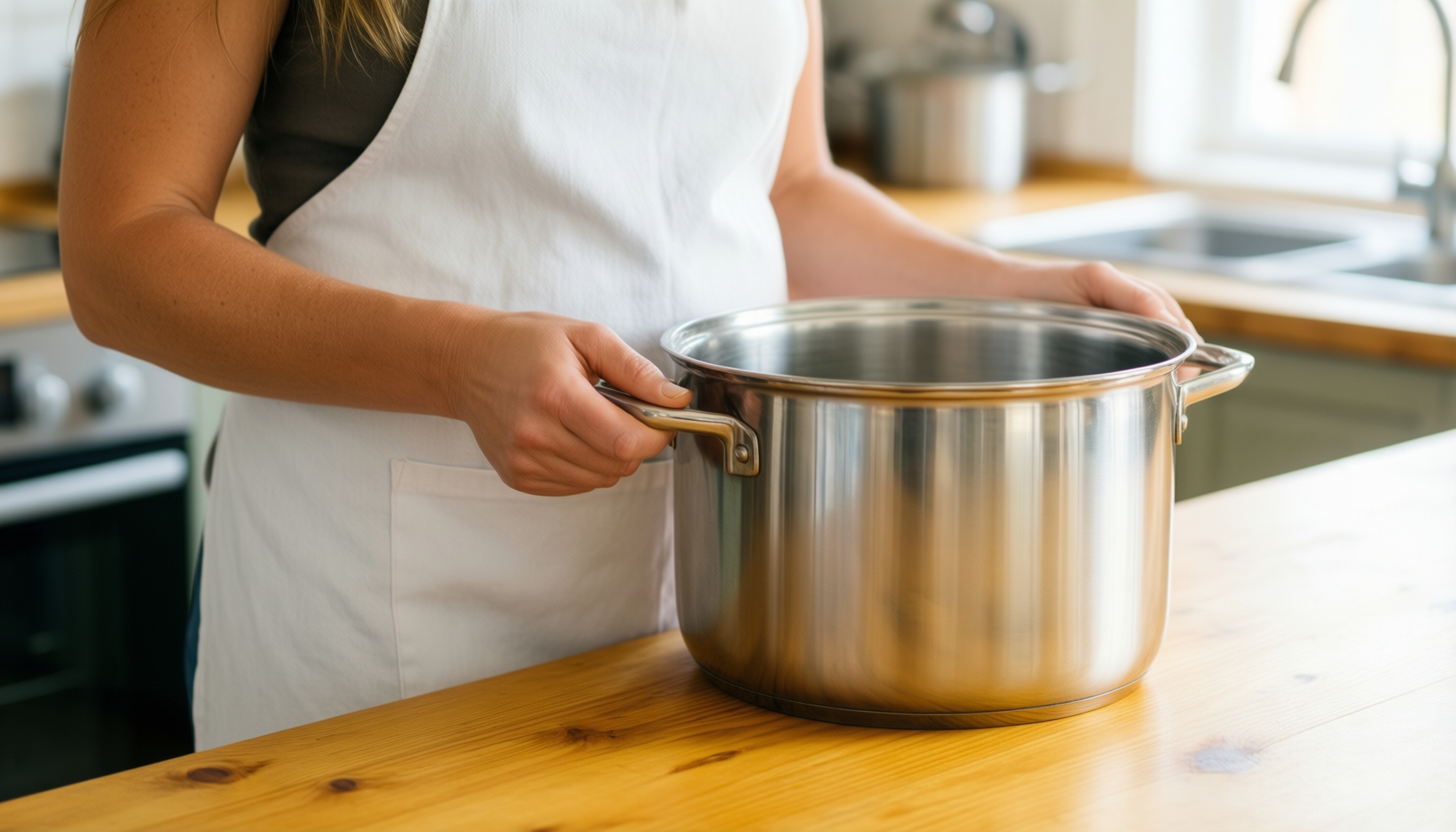 kitchenaid hard anodized stock pot — lifestyle photo showing KitchenAid Hard Anodized Induction in use