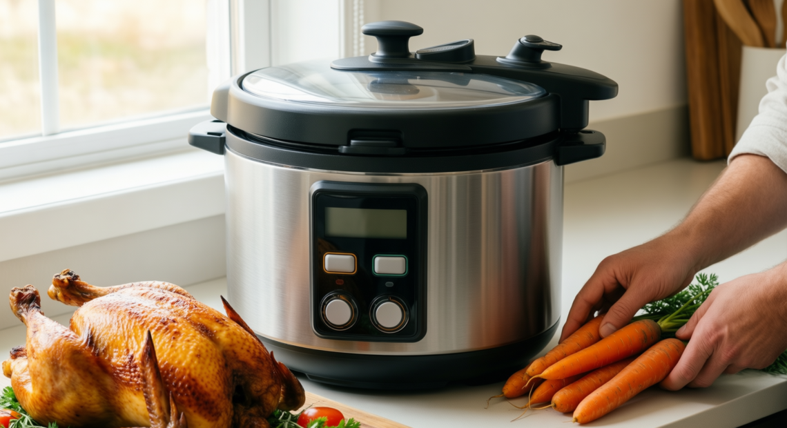 midea pressure cooker 7.6l — lifestyle photo showing Midea Pressure Cooker 7.6L, in use