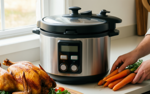 midea pressure cooker 7.6l — lifestyle photo showing Midea Pressure Cooker 7.6L, in use