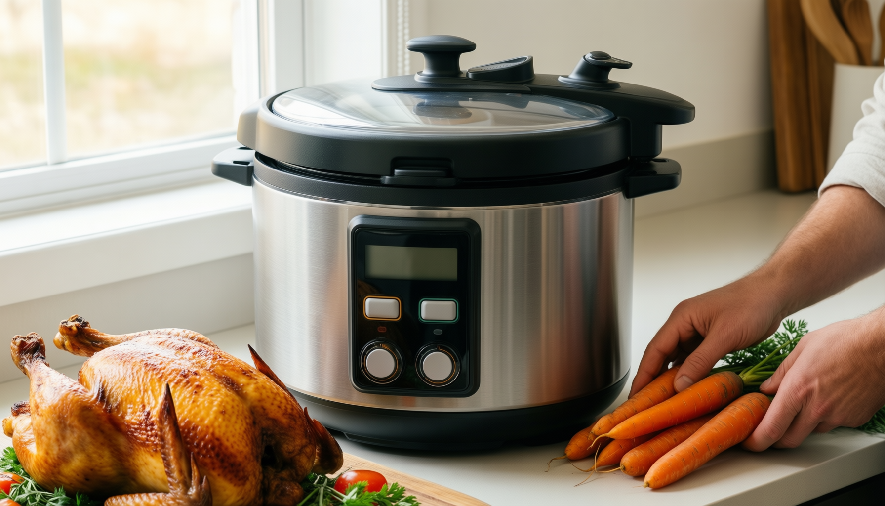 midea pressure cooker 7.6l — lifestyle photo showing Midea Pressure Cooker 7.6L, in use