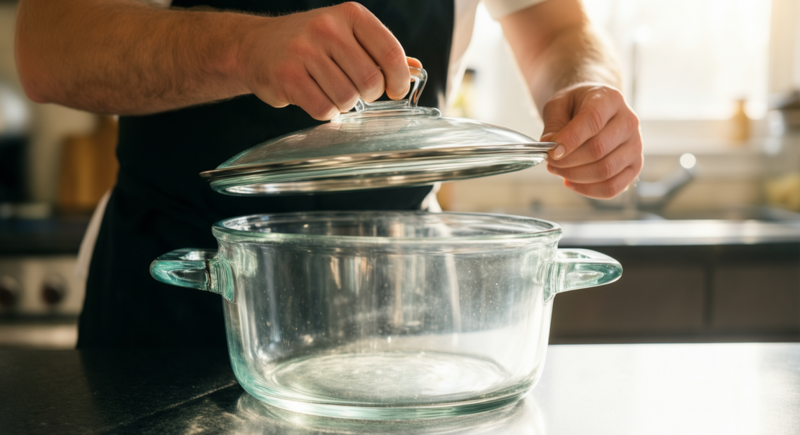 visions pyroceram stockpot — lifestyle photo showing VISIONS 3.5 Litre Pyroceram in use