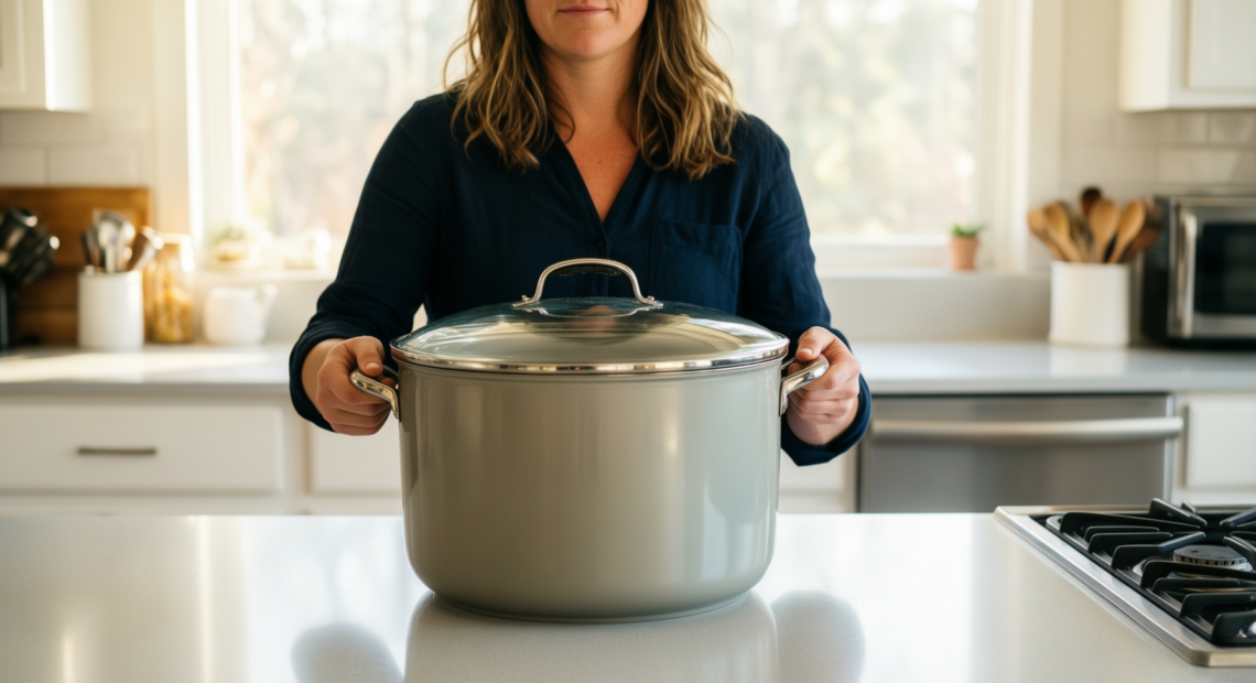 penguin home jam pan 8.5 litre — lifestyle photo showing Penguin Home Jam Pan in use