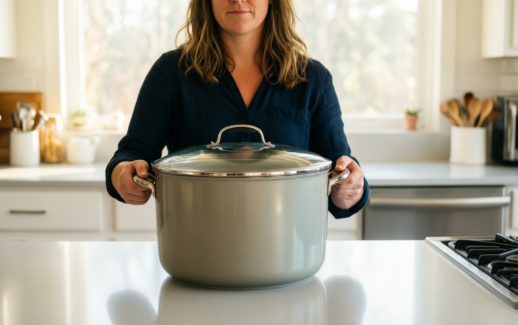 penguin home jam pan 8.5 litre — lifestyle photo showing Penguin Home Jam Pan in use