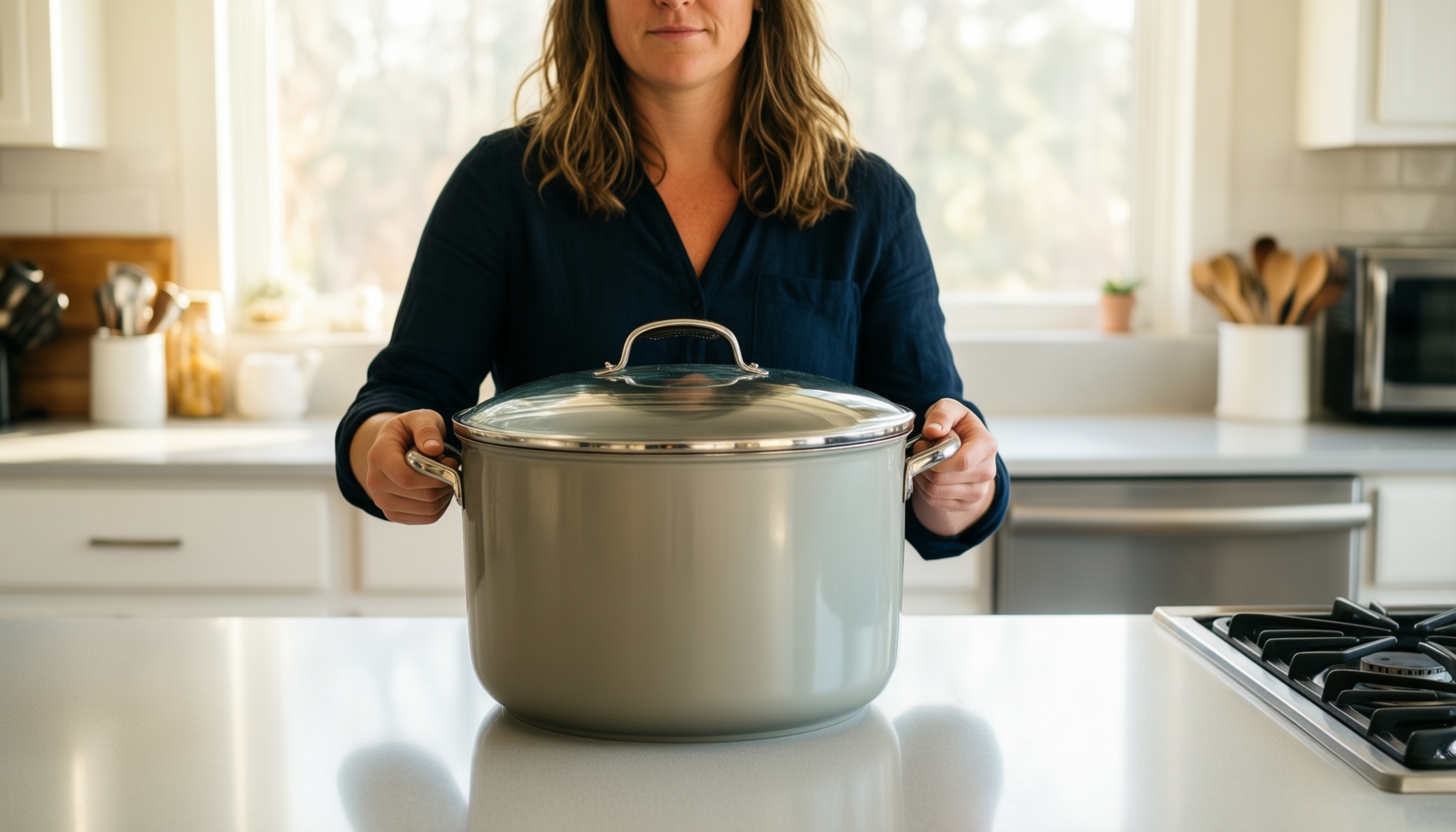 penguin home jam pan 8.5 litre — lifestyle photo showing Penguin Home Jam Pan in use