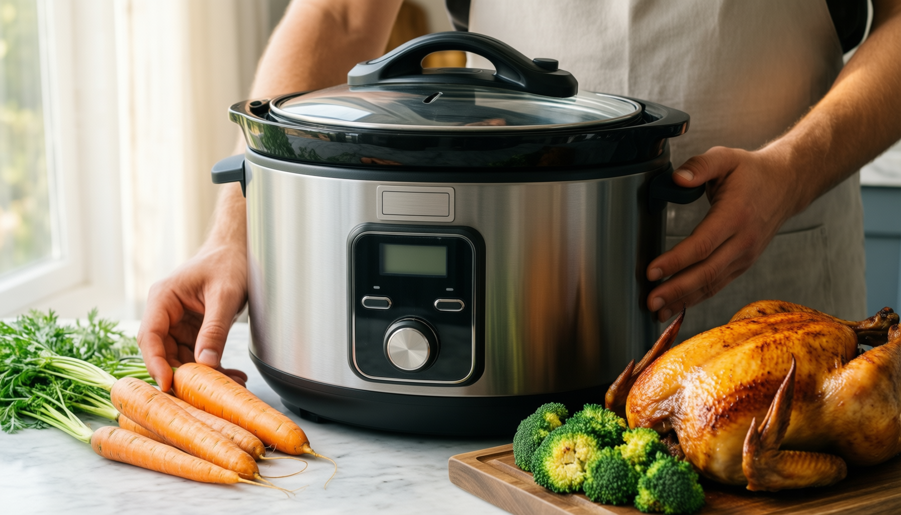 prestige mechanical slow cooker 3.5l — lifestyle photo showing Prestige Mechanical Slow Cooker, in use