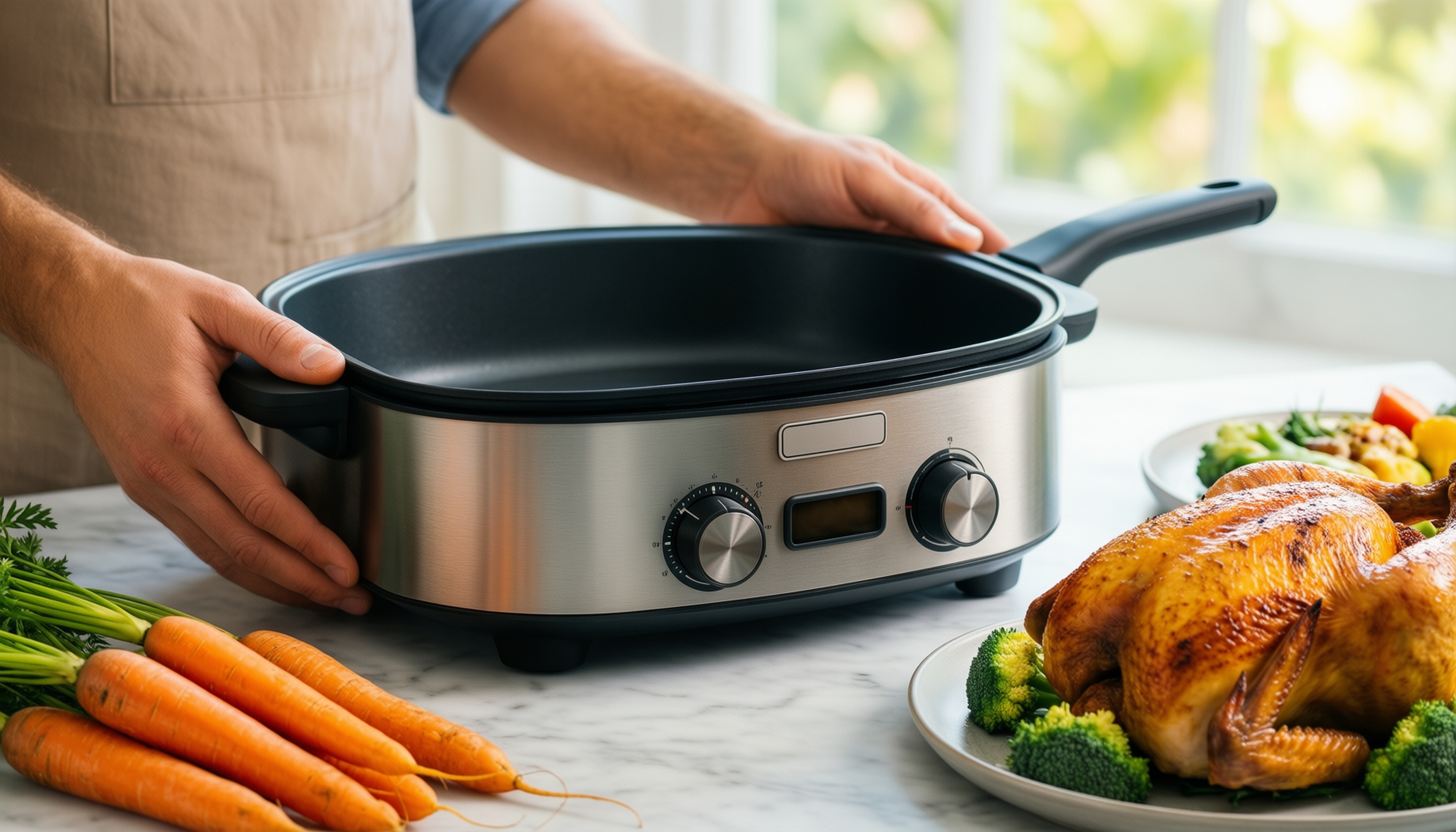 giles and posner electric frying pan — lifestyle photo showing Giles & Posner EK4247 in use