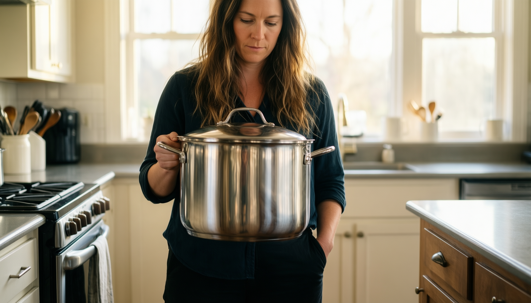 tefal primary 28cm stockpot — lifestyle photo showing Tefal Primary 28 cm in use